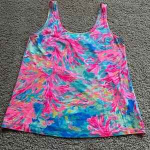 Lilly Pulitzer Kinsy Tank Top Women’s S Multicolor Palm Beach Coral Print EUC